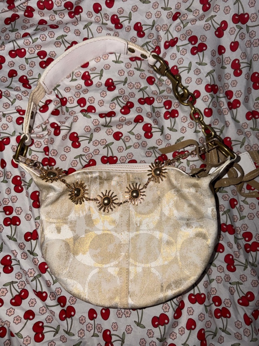 Coach Cream and Gold Sunburst Shoulder Bag